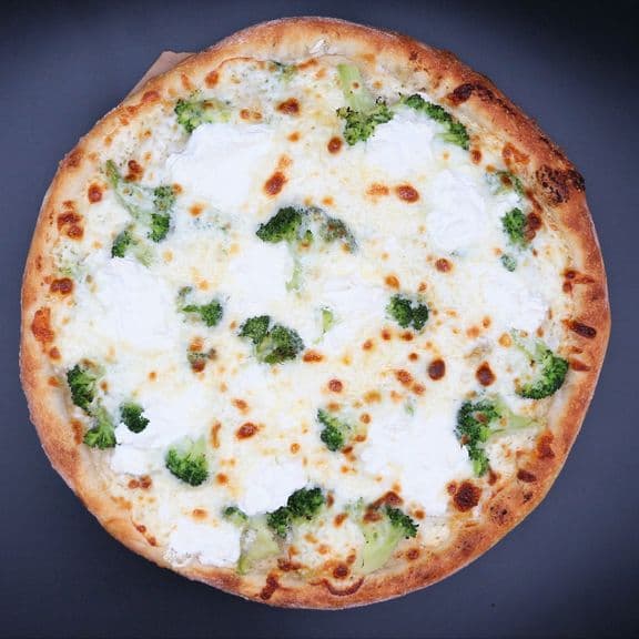 White Broccoli Pizza - Broccoli, ricotta cheese, mozzarella cheese, fresh garlic